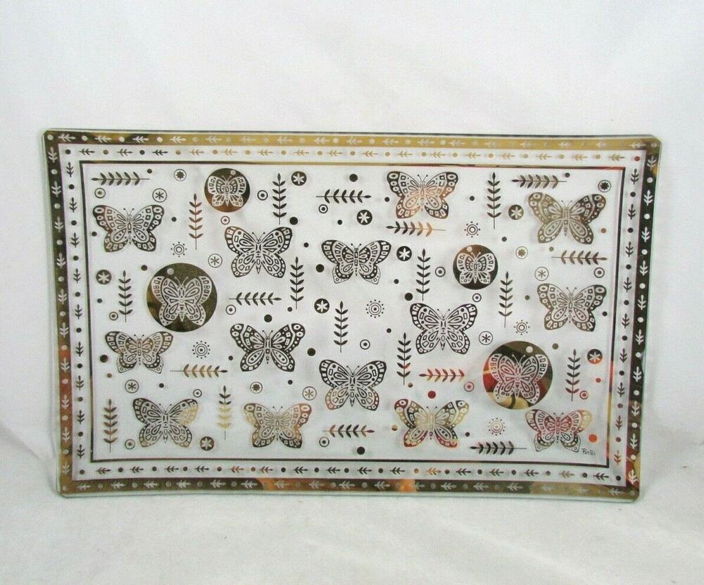 Tracy Porter Briard-Style Glass Serving Platter Butterflies 16 x 10 Mid Century